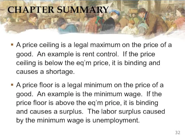 CHAPTER SUMMARY A price ceiling is a legal maximum on the price