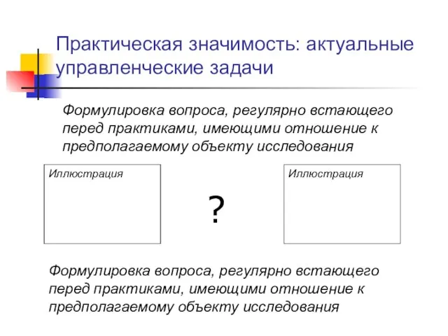 Практическая значимость: актуальные управленческие задачи Формулировка вопроса, регулярно встающего перед практиками, имеющими