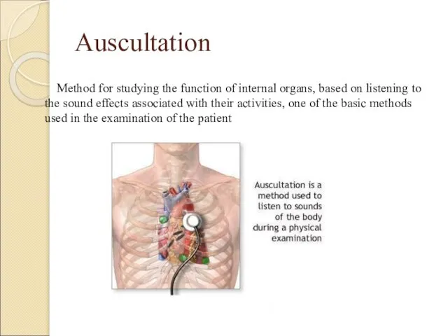 Auscultation Method for studying the function of internal organs, based on listening