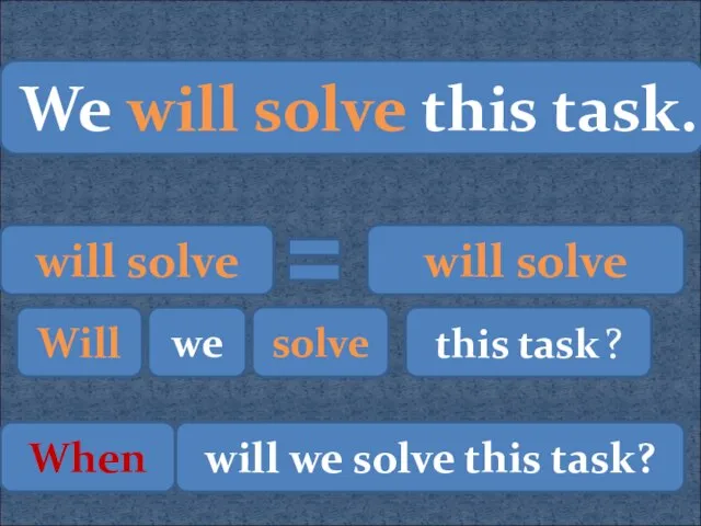 We will solve this task. will solve will solve Will we solve