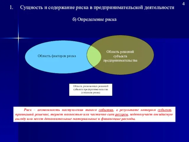 Область факторов риска Риск – возможность наступления такого события, в результате которого