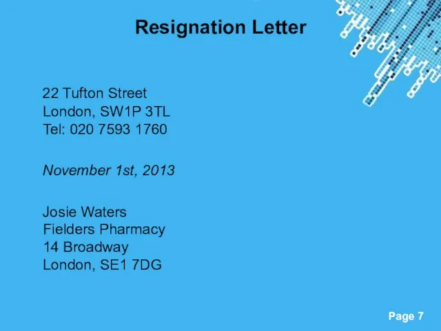 Resignation Letter 22 Tufton Street London, SW1P 3TL Tel: 020 7593 1760