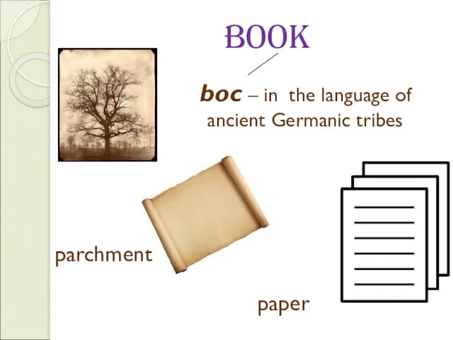 BOOK boc – in the language of ancient Germanic tribes parchment paper