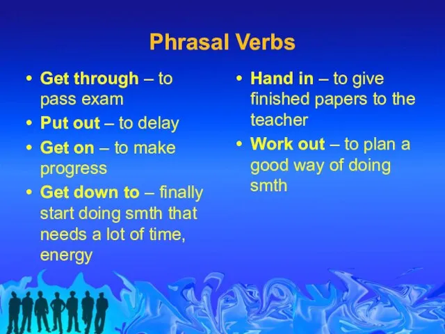 Phrasal Verbs Hand in – to give finished papers to the teacher