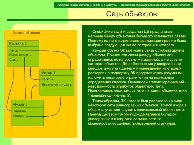 Cеть объектов Специфика задачи создания ЦБ предполагает наличие между объектами большого количества