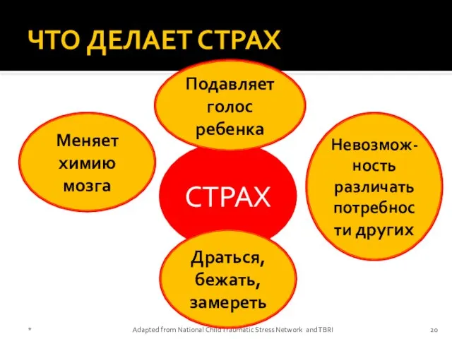 ЧТО ДЕЛАЕТ СТРАХ * Adapted from National Child Traumatic Stress Network and