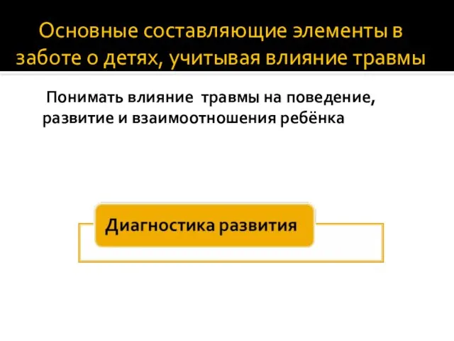 Основные составляющие элементы в заботе о детях, учитывая влияние травмы Понимать влияние