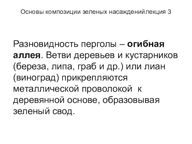 Основы композиции зеленых насаждений лекция 3 Разновидность перголы – огибная аллея. Ветви