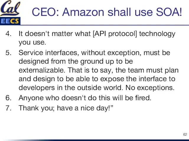 CEO: Amazon shall use SOA! It doesn't matter what [API protocol] technology