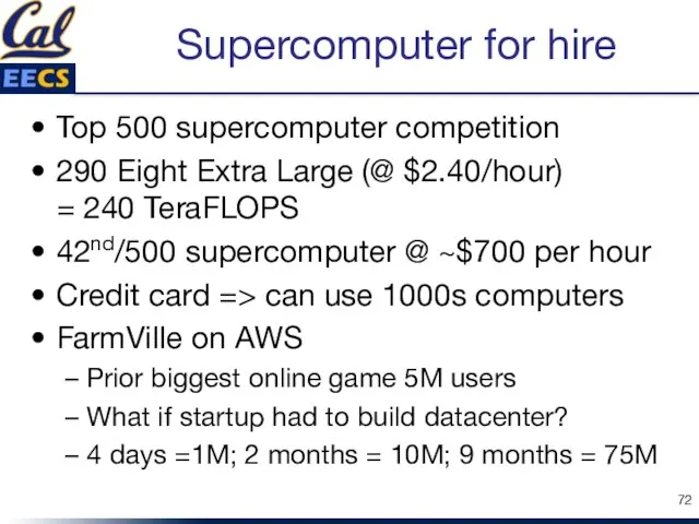 Supercomputer for hire Top 500 supercomputer competition 290 Eight Extra Large (@