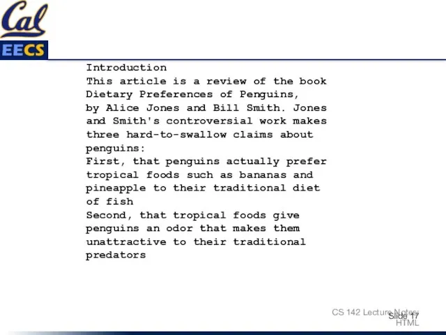 CS 142 Lecture Notes: HTML Slide Introduction This article is a review