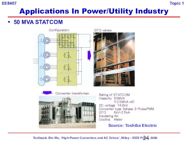 50 MVA STATCOM Source: Toshiba Electric Applications In Power/Utility Industry