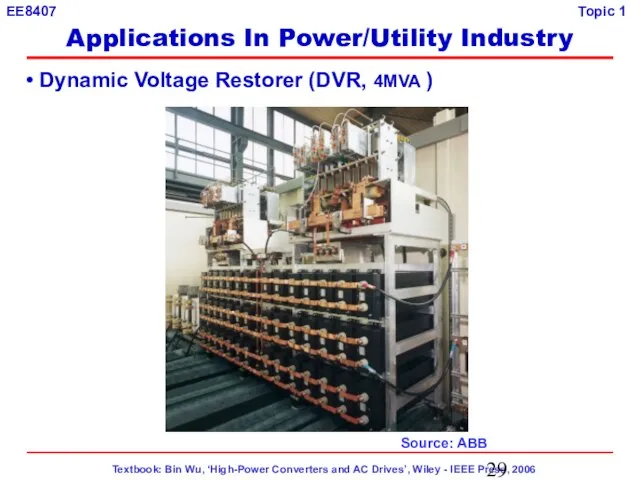 Dynamic Voltage Restorer (DVR, 4MVA ) Source: ABB Applications In Power/Utility Industry