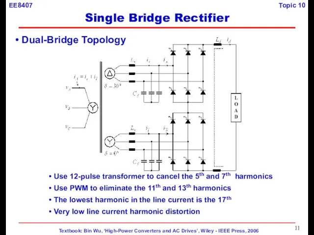 Dual-Bridge Topology Use 12-pulse transformer to cancel the 5th and 7th harmonics