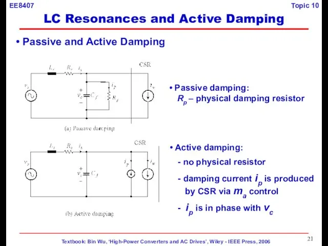 Passive and Active Damping Passive damping: Rp – physical damping resistor Active