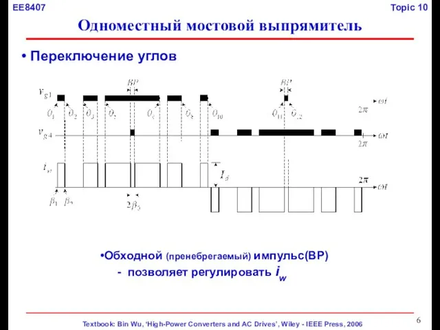 Переключение углов Обходной (пренебрегаемый) импульс(BP) - позволяет регулировать iw Одноместный мостовой выпрямитель