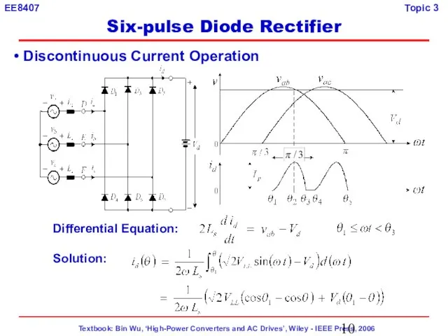 Discontinuous Current Operation Differential Equation: Solution: Six-pulse Diode Rectifier