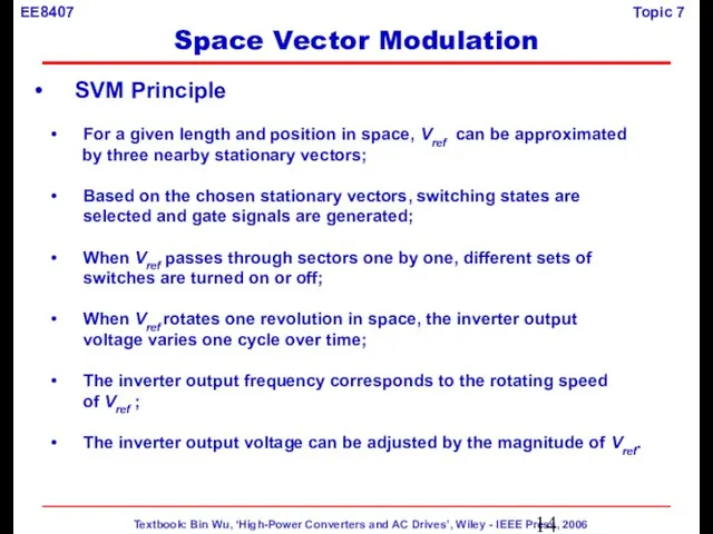 SVM Principle For a given length and position in space, Vref can