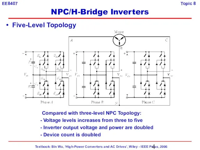 Compared with three-level NPC Topology: Voltage levels increases from three to five