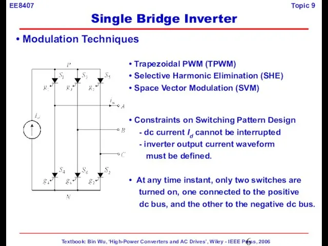 Trapezoidal PWM (TPWM) Selective Harmonic Elimination (SHE) Space Vector Modulation (SVM) Constraints