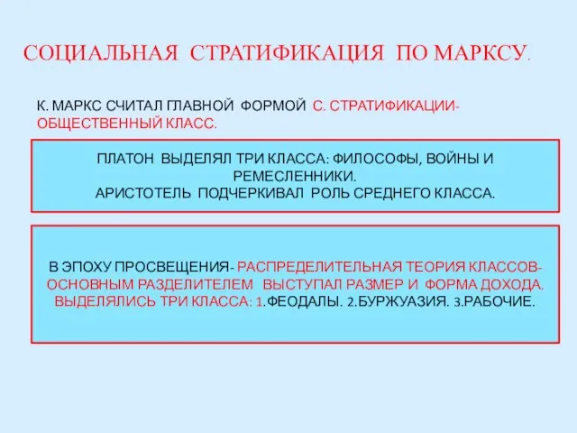 СОЦИАЛЬНАЯ СТРАТИФИКАЦИЯ ПО МАРКСУ. К. МАРКС СЧИТАЛ ГЛАВНОЙ ФОРМОЙ С. СТРАТИФИКАЦИИ- ОБЩЕСТВЕННЫЙ