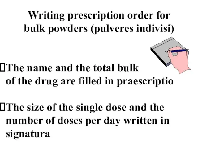 Writing prescription order for bulk powders (pulveres indivisi) The name and the