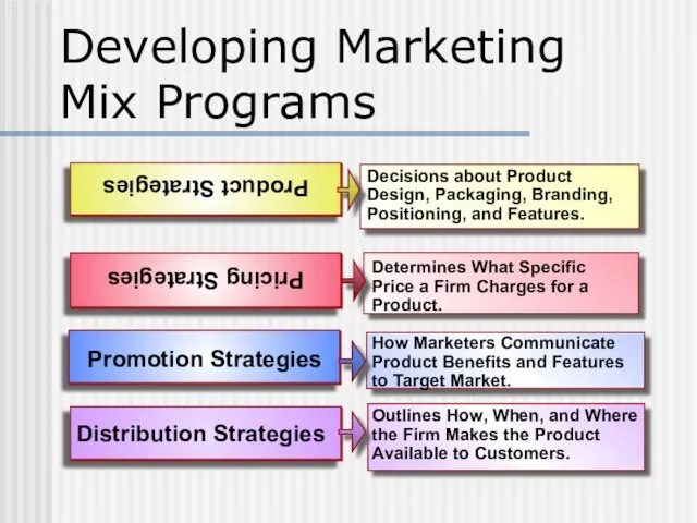 Developing Marketing Mix Programs Product Strategies Pricing Strategies Promotion Strategies How Marketers