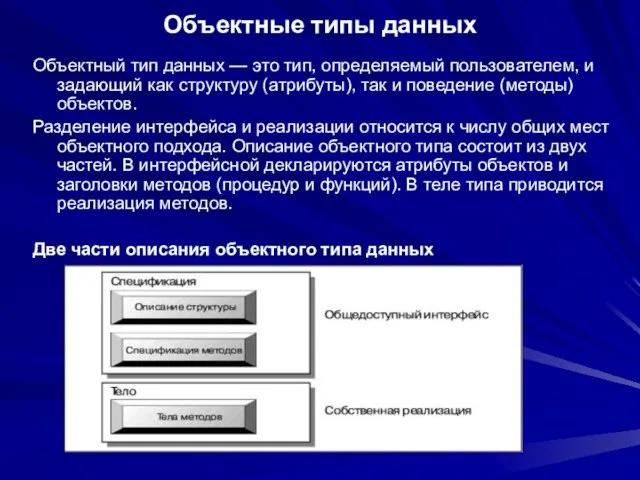 Объектные типы данных Объектный тип данных — это тип, определяемый пользователем, и