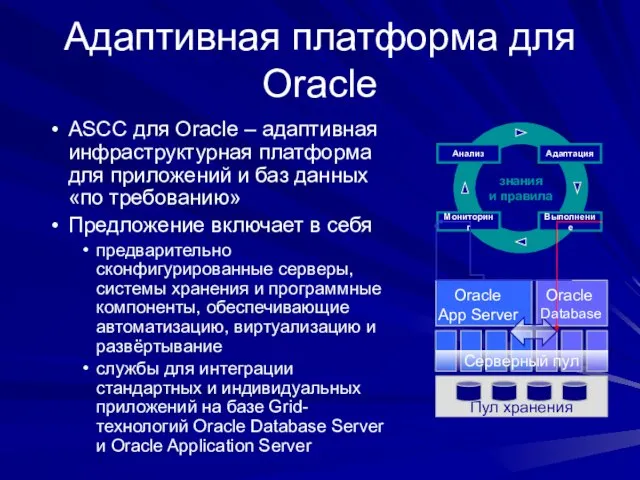 Адаптивная платформа для Oracle Серверный пул Oracle App Server Oracle Database Пул
