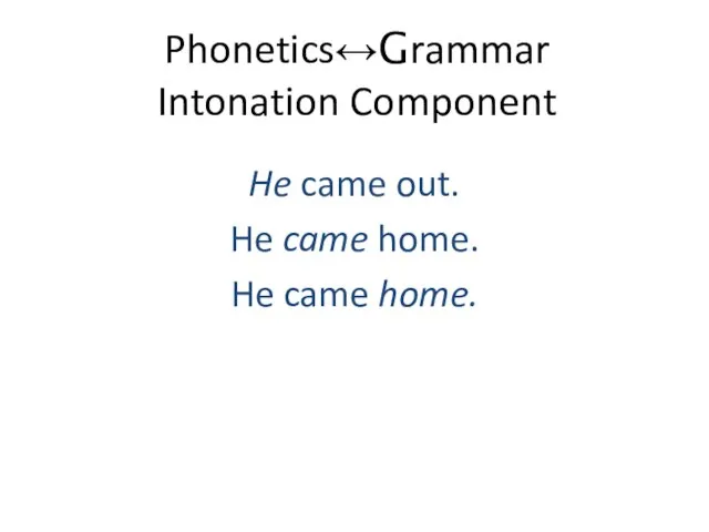 Phonetics↔Grammar Intonation Component He came out. He came home. He came home.