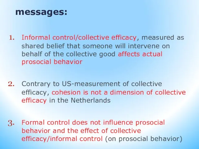 messages: Informal control/collective efficacy, measured as shared belief that someone will intervene