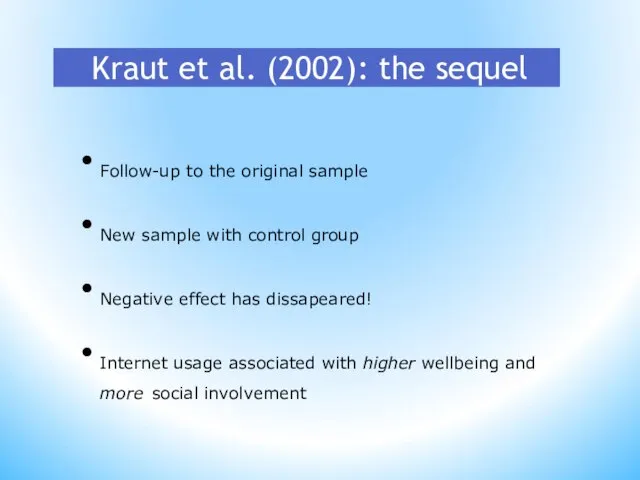 Kraut et al. (2002): the sequel Follow-up to the original sample New