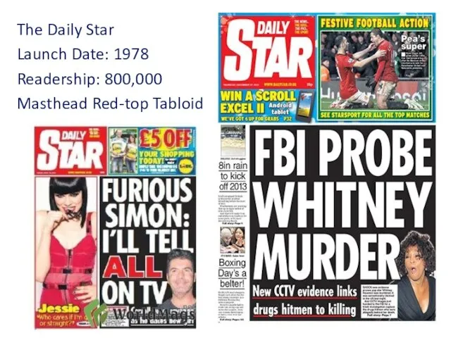 The Daily Star Launch Date: 1978 Readership: 800,000 Masthead Red-top Tabloid