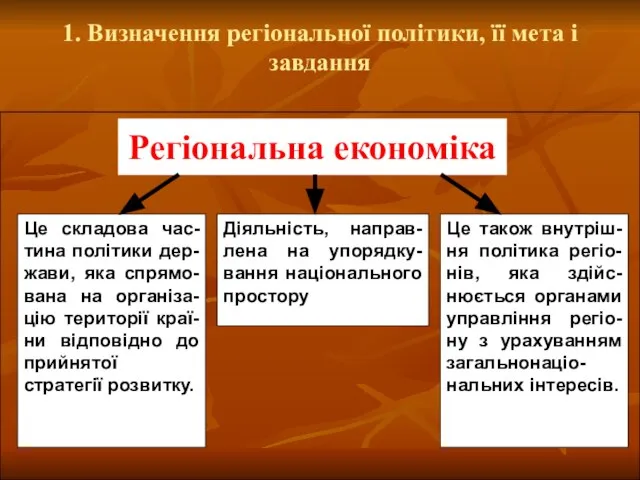 1. Визначення регіональної політики, її мета і завдання Регіональна економіка