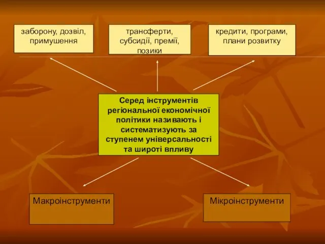 Серед інструментів регіональної економічної політики називають і систематизують за ступенем універсальності та