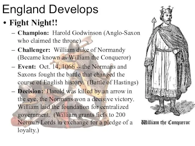 England Develops Fight Night!! Champion: Harold Godwinson (Anglo-Saxon who claimed the throne)