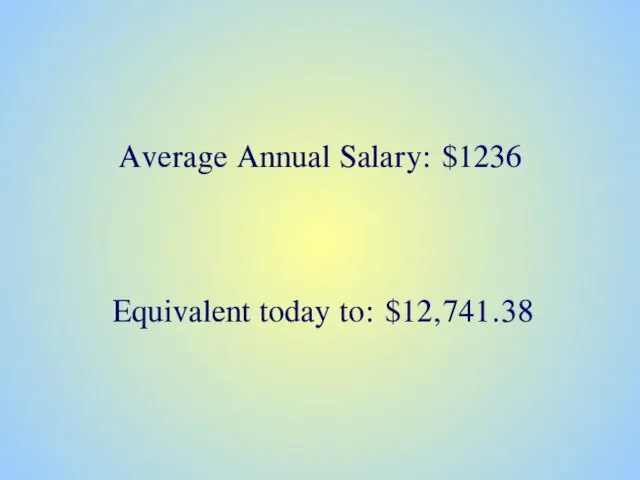 Average Annual Salary: $1236 Equivalent today to: $12,741.38