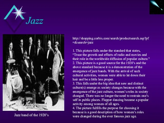 Jazz http://shopping.corbis.com/search/productsearch.asp?pf=&search=jazz 1. This picture falls under the standard that states, “Trace