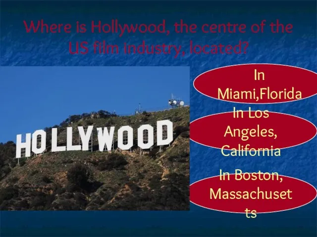 Where is Hollywood, the centre of the US film industry, located? In