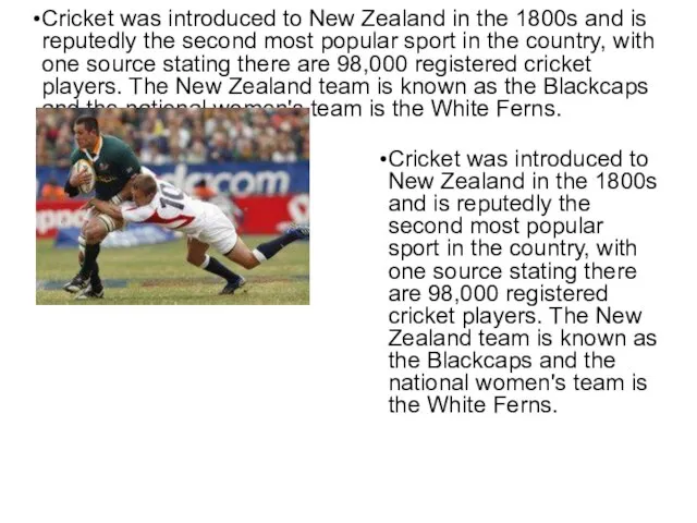 Cricket was introduced to New Zealand in the 1800s and is reputedly