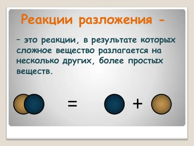 – это реакции, в результате которых сложное вещество разлагается на несколько других,