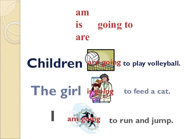 Children to play volleyball. am is going to are The girl to