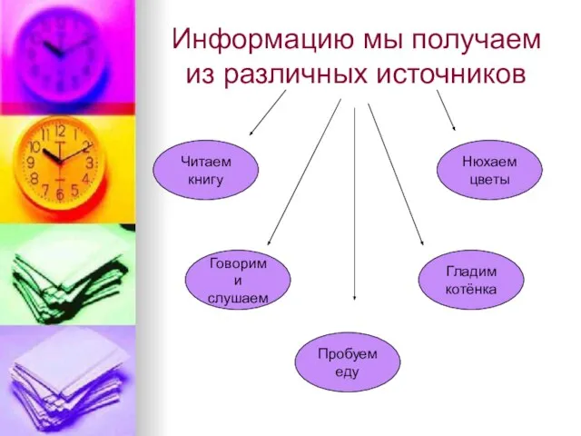 Информацию мы получаем из различных источников Читаем книгу Говорим и слушаем Пробуем