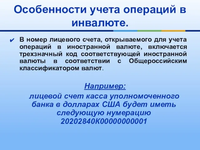 Особенности учета операций в инвалюте. В номер лицевого счета, открываемого для учета