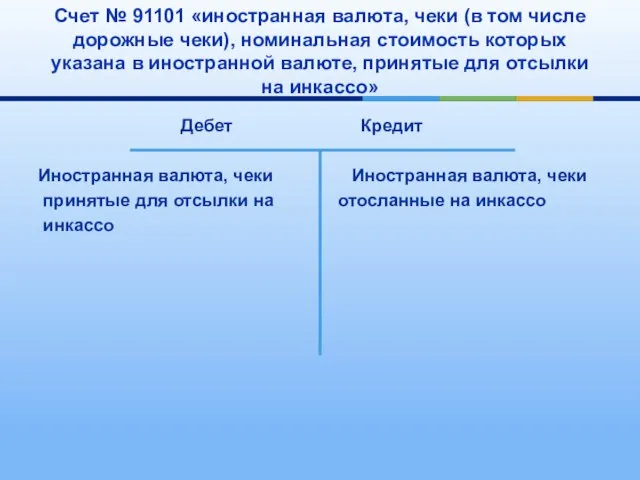 Счет № 91101 «иностранная валюта, чеки (в том числе дорожные чеки), номинальная