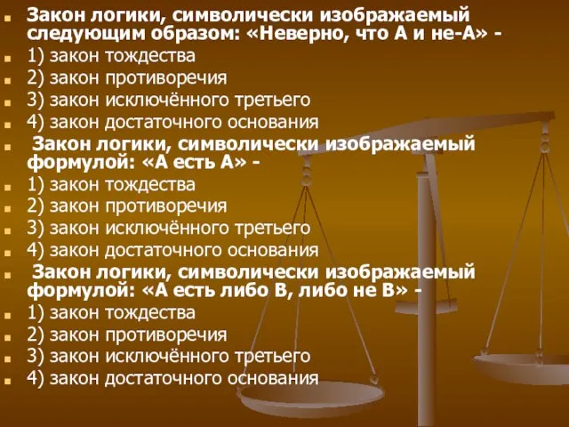 Закон логики, символически изображаемый следующим образом: «Неверно, что А и не-А» -