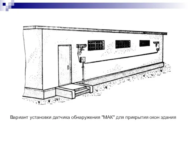 Вариант установки датчика обнаружения "МАК" для прикрытия окон здания