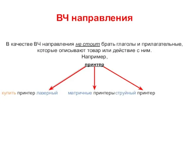 ВЧ направления В качестве ВЧ направления не стоит брать глаголы и прилагательные,