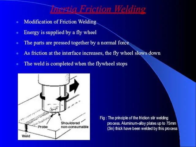 Inertia Friction Welding Modification of Friction Welding Energy is supplied by a