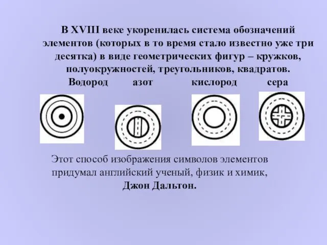 В XVIII веке укоренилась система обозначений элементов (которых в то время стало